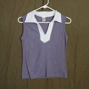 Vintage Weavers Girl Purple Collar V-Neck Tank Top